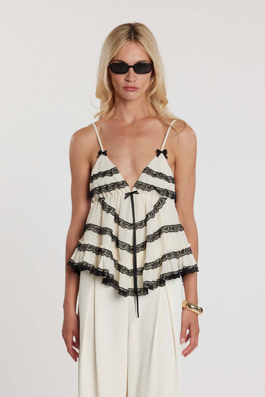 Top FEIFFE corto con taglio sul seno più rouches in pizzo più fiocchetti art. RDP2603009031 Donna Relish Primavera Estate 2026