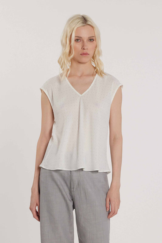 Blusa LAVOLPE maniche corte aletta scollo a V con strass all over art. RDP2603009050 Donna Relish Primavera Estate 2026