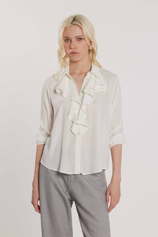 Camicia YOUNG maniche tre quarti con arriccio e rouches più strass all over art. RDP2603009051 Donna Relish Primavera Estate 2026