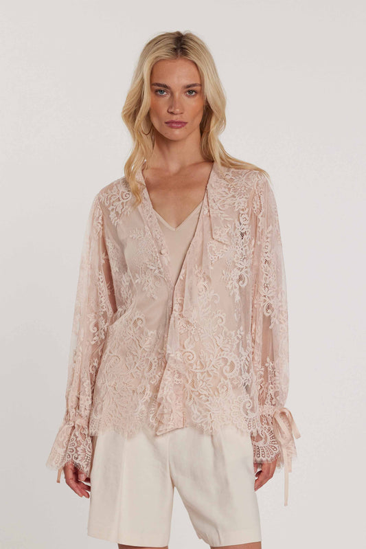 Camicia ZENN maniche lunghe con coulisse scollo a V più volant pizzo art. RDP2603010029 Donna Relish Primavera Estate 2026