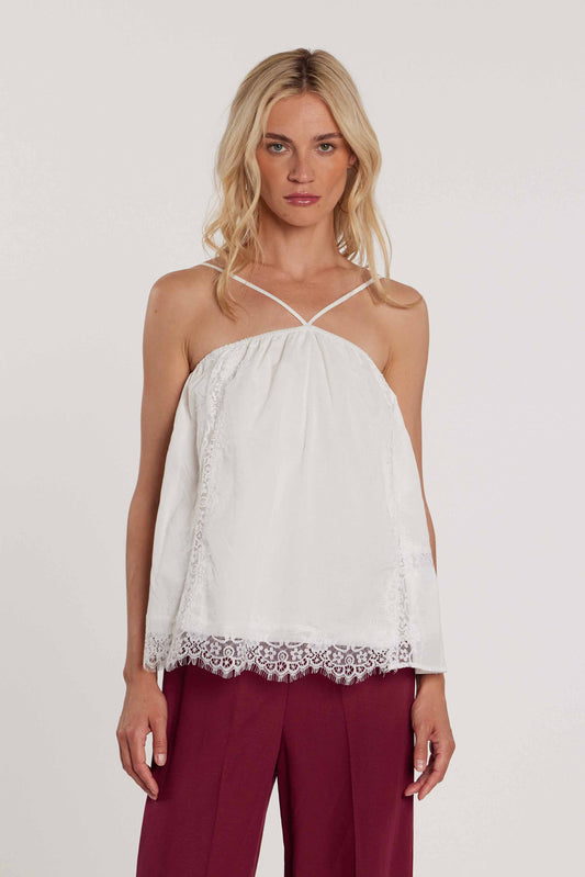 Top ZETA con laccetto al collo più elastico più inserti pizzo art. RDP2603033030 Donna Relish Primavera Estate 2026