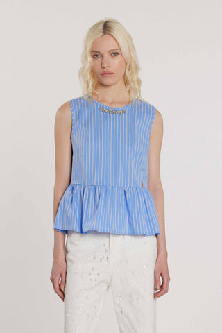 Blusa MERIL smanicata con apertura più fiocchi sulla schiena più applicazioni gioiello più balza fondo righe art. RDP2603033042 Donna Relish Primavera Estate 2026