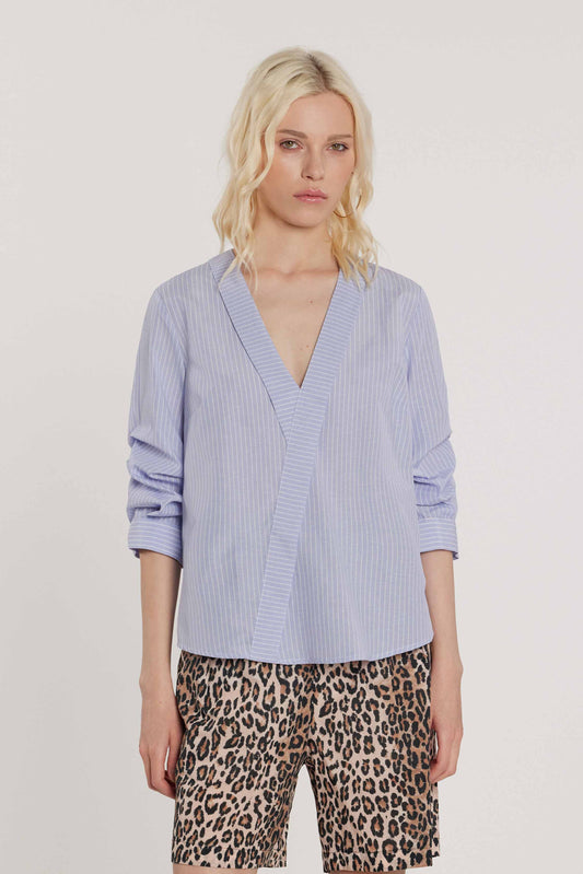 Blusa CLERYS maniche tre quarti effetto arricciato scollo incrocio con risvolto righe art. RDP2603033047 Donna Relish Primavera Estate 2026