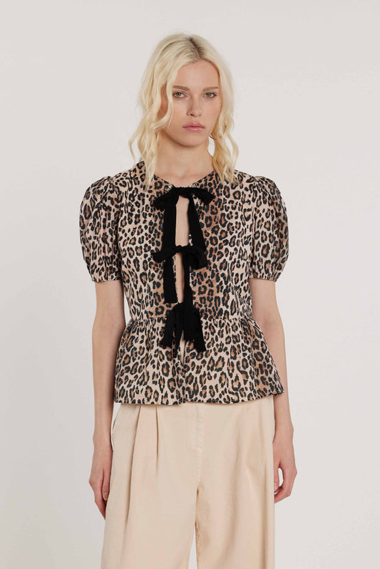 Blusa JONES maniche lunghe palloncino con applicazioni gioiello più fiocchi fantasia animalier art. RDP2603033061 Donna Relish Primavera Estate 2026