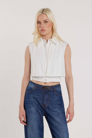 Camicia ALEXANDRA corta smanicata con pannello plissé più elastico sul fondo art. RDP2603033063 Donna Relish Primavera Estate 2026