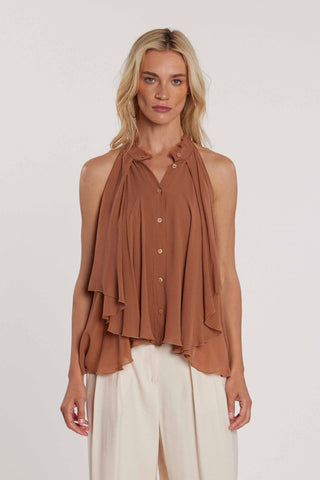 Camicia MARYONN smanicata collo coreano con gale più bordi sfrangiati art. RDP2603055069 Donna Relish Primavera Estate 2026