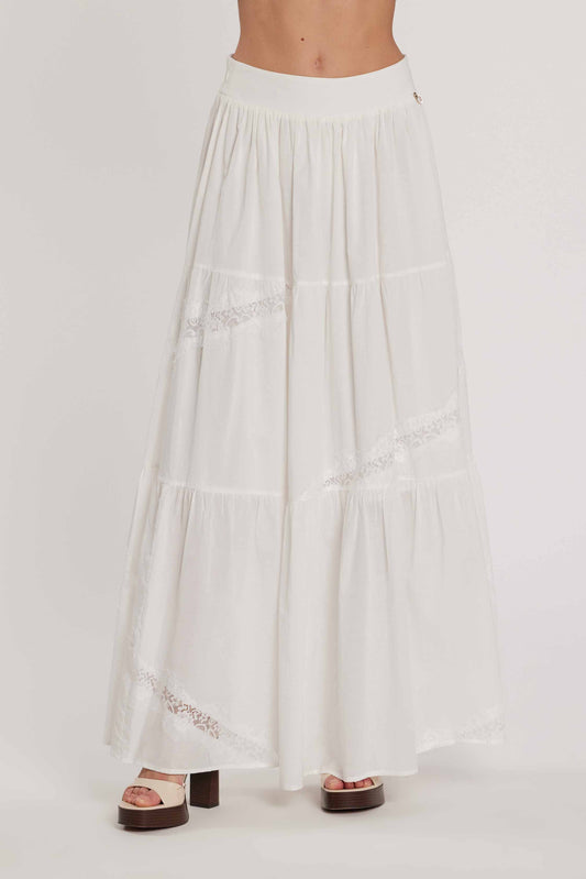 Gonna NELOPE lunga vita alta con elastico più balze più inserti pizzo art. RDP2604033004 Donna Relish Primavera Estate 2026