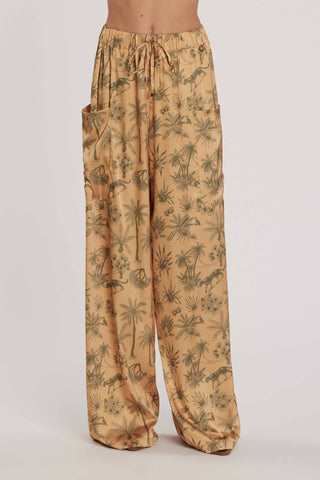 Pantalone SCARLETT vita alta palazzo con coulisse più tasconi fantasia tropical art. RDP2607006051 Donna Relish Primavera Estate 2026