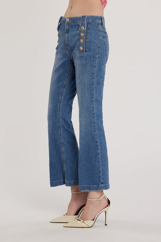 Pantalone PALENCIA_CROP vita alta con passanti a punta più dettagli bottoni denim art. RDP2607016035 Donna Relish Primavera Estate 2026
