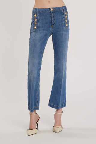 Pantalone PALENCIA_CROP vita alta con passanti a punta più dettagli bottoni denim art. RDP2607016035 Donna Relish Primavera Estate 2026