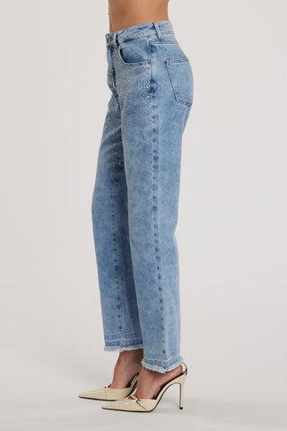 Pantalone CINDY_28 vita media cinque tasche con applicazioni strass cigarette fit denim blu art. RDP2607033006 Donna Relish Primavera Estate 2026