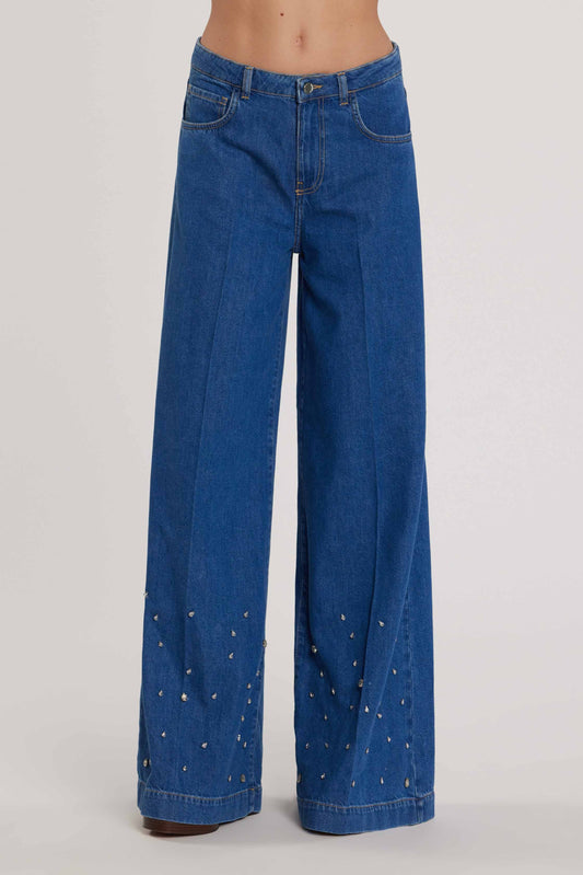 Pantalone LINDA_23 vita media con applicazioni pietre wild fit denim tencel art. RDP2607642001 Donna Relish Primavera Estate 2026