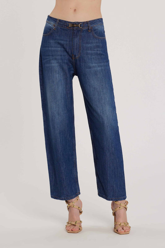 Pantalone CARLA_241 vita media cinque tasche con cintura alamaro baggy fit denim blu art. RDP2607642011 Donna Relish Primavera Estate 2026
