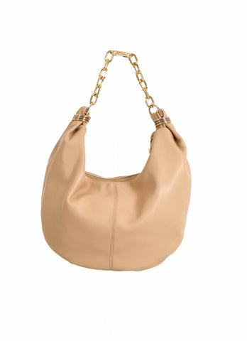 Borsa EMIKOS mezza luna con manico catena logo più anelli più zip ecopelle art. RDP2608011004 Donna Relish Primavera Estate 2026