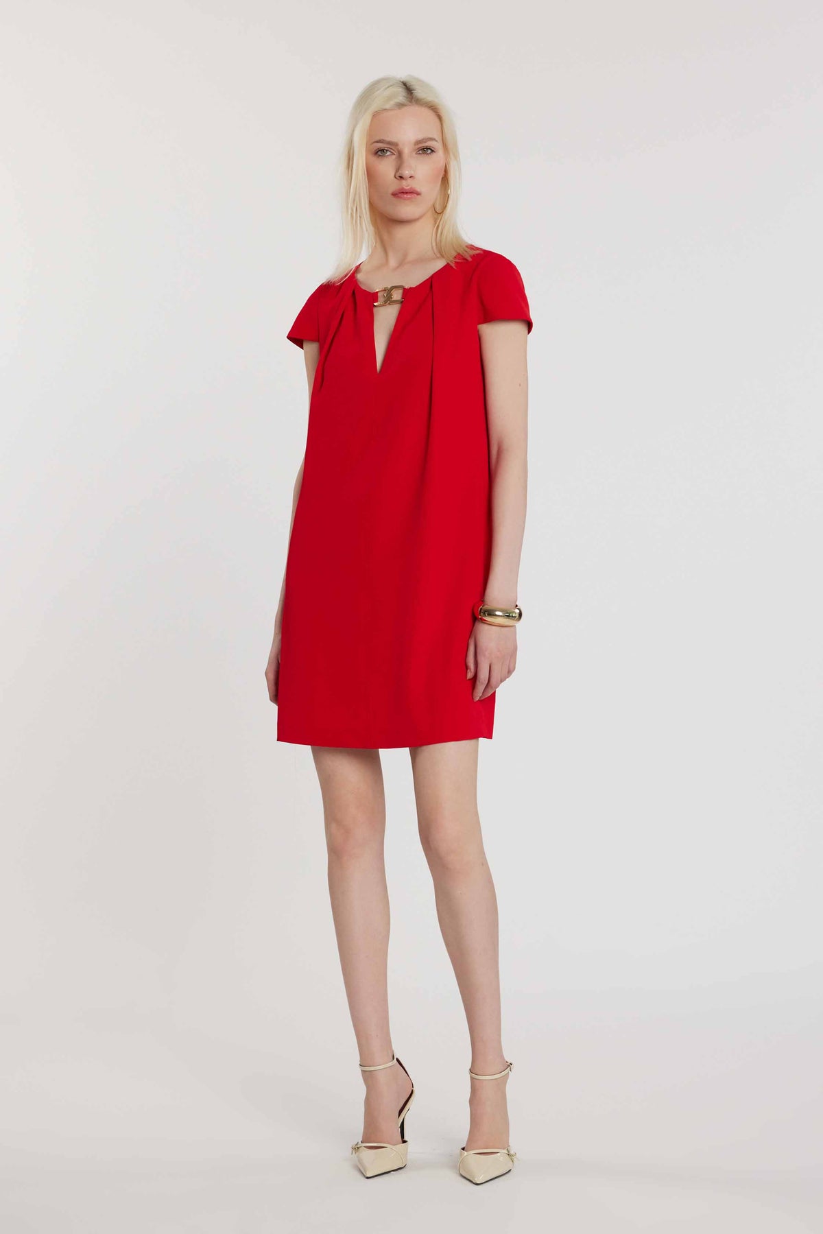 Abito STEPHANE corto maniche lunghe scollo a V con passante logo più pieghe art. RDP2609006012 Donna Relish Primavera Estate 2026