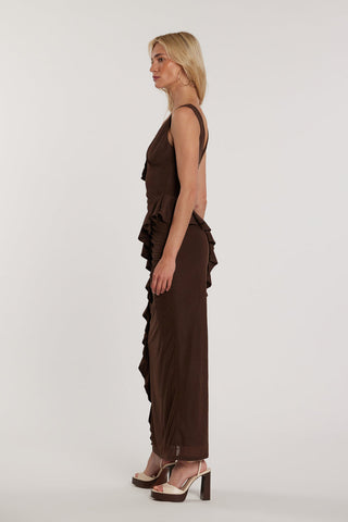 Abito LANE lungo smanicato doppio scollo a V con pieghe più arricci più rouches art. RDP2609006021 Donna Relish Primavera Estate 2026