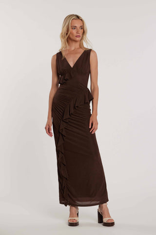 Abito LANE lungo smanicato doppio scollo a V con pieghe più arricci più rouches art. RDP2609006021 Donna Relish Primavera Estate 2026