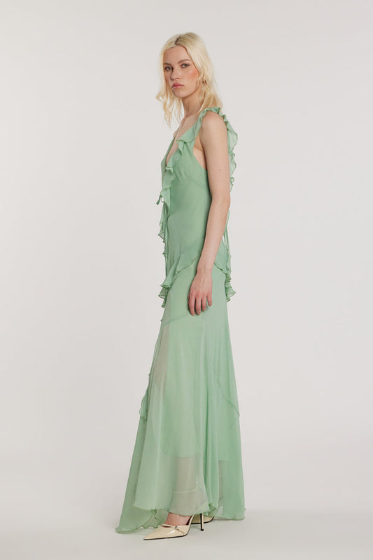 Abito CARAH lungo smanicato doppio scollo V con rouches più stringhe più spacco art. RDP2609009022 Donna Relish Primavera Estate 2026