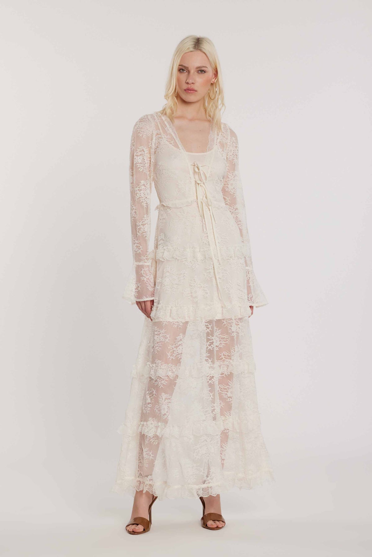 Abito BECKAM lungo maniche lunghe con sottoveste con laccetti più rouches pizzo art. RDP2609009023 Donna Relish Primavera Estate 2026