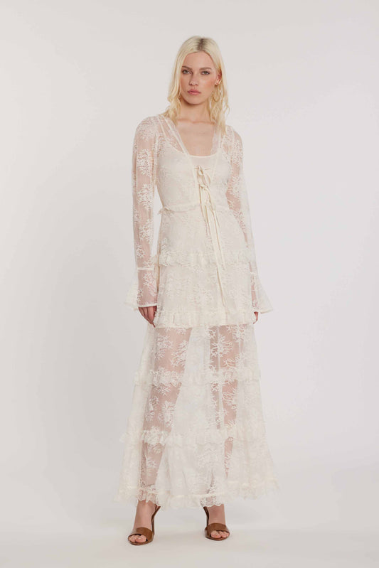 Abito BECKAM lungo maniche lunghe con sottoveste con laccetti più rouches pizzo art. RDP2609009023 Donna Relish Primavera Estate 2026