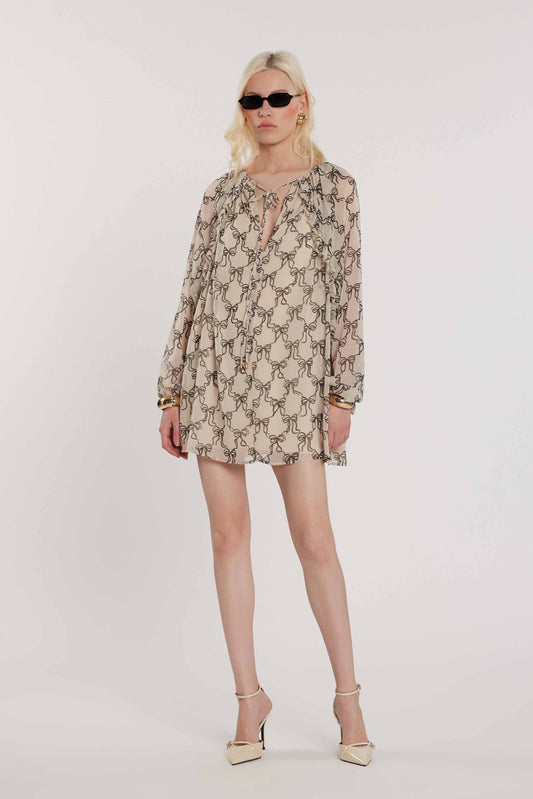 Abito ANDRES corto maniche lunghe palloncino con arricci più rouches fantasia fiocchi art. RDP2609009035 Donna Relish Primavera Estate 2026