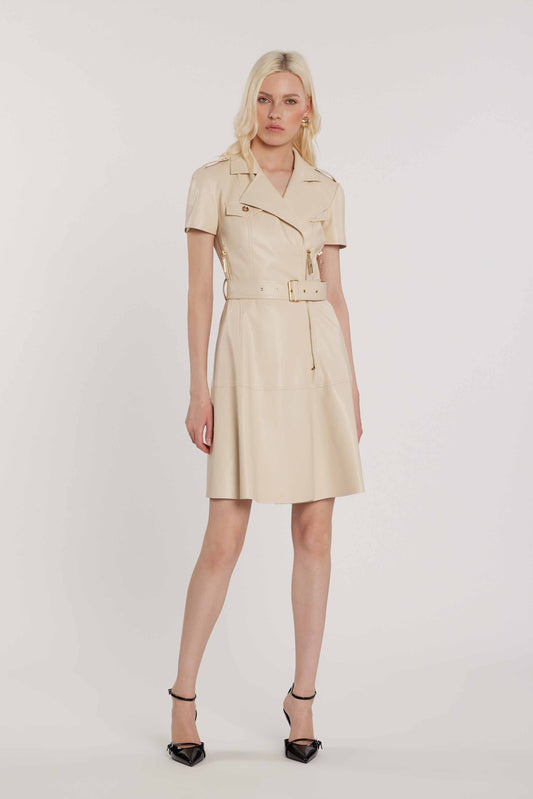 Abito GRACELLE midi maniche lunghe effetto chiodo con zip più cintura con gonna a campana ecopelle art. RDP2609011013 Donna Relish Primavera Estate 2026