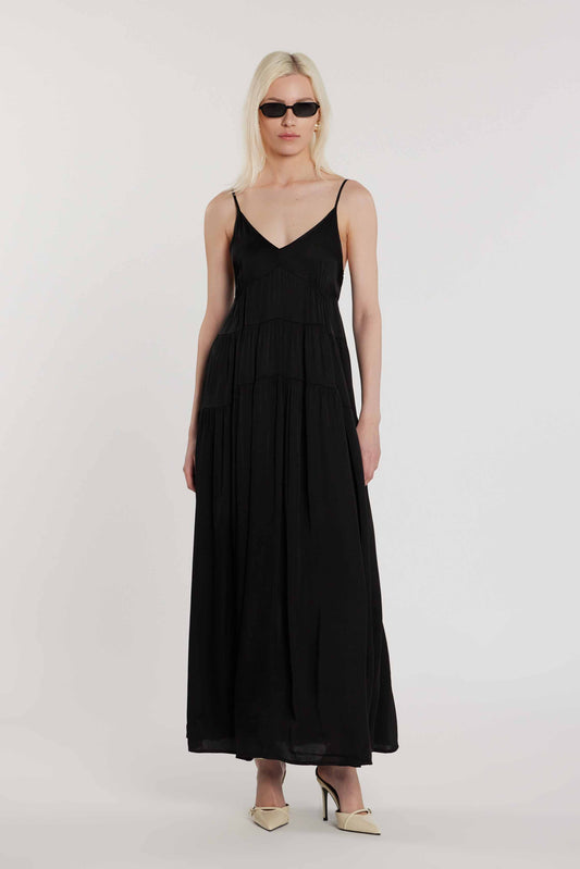 Abito MANNYS lungo smanicato con arricci più balze in raso art. RDP2609055002 Donna Relish Primavera Estate 2026