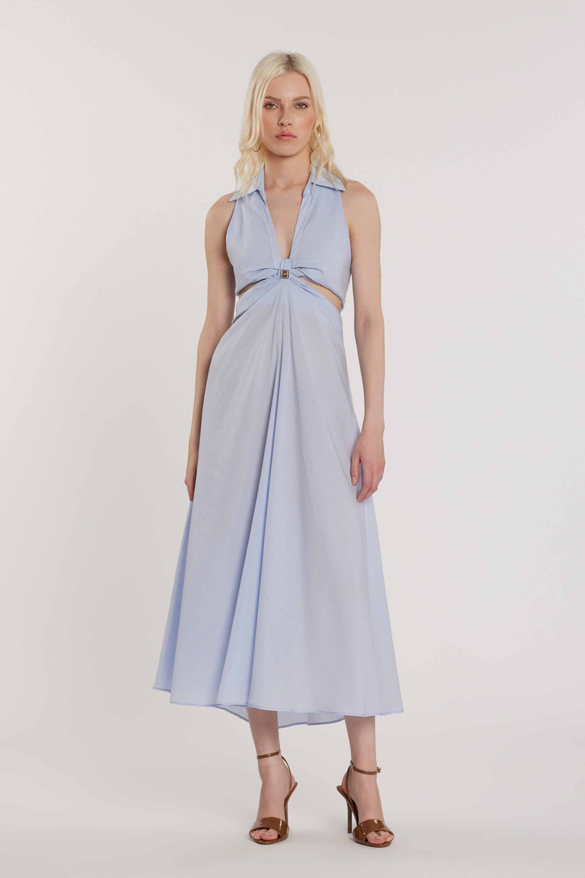 Abito VALLESI midi smanicato con colletto più nodo sul seno con elastico più apertura fianchi art. RDP2609055032 Donna Relish Primavera Estate 2026