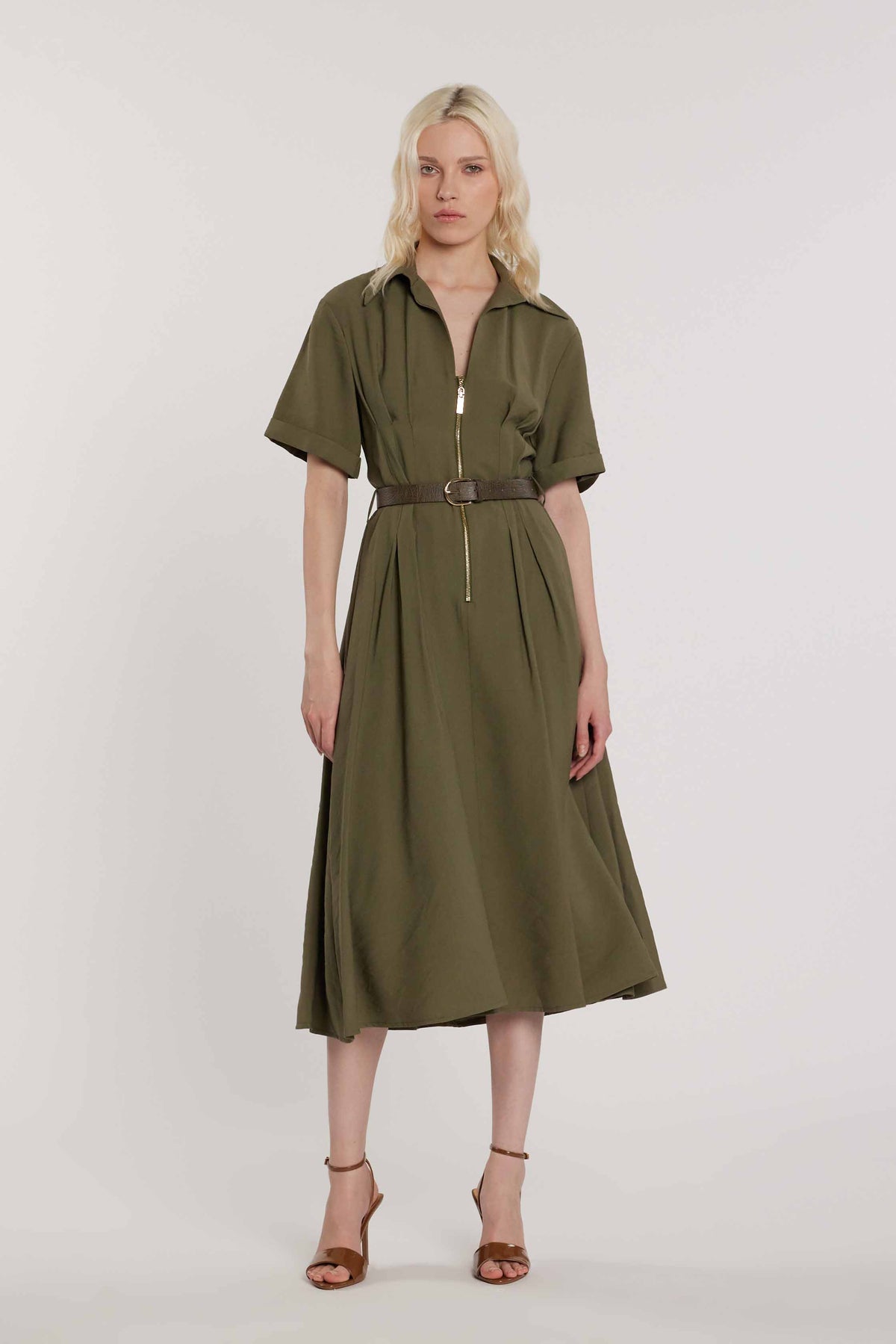 Abito CORINNES midi maniche lunghe con risvolto più zip più cintura art. RDP2609303046 Donna Relish Primavera Estate 2026