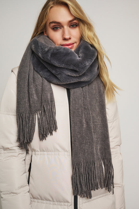 Sciarpa VLIEN SCARF WITH FAUX FUR DETAIL -Rino & Pelle Autunno Inverno 2024/25 Graphite