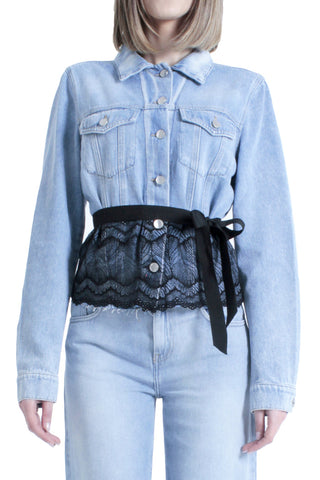 Giubbino WILLY_20 maniche lunghe con tasche più cintura più inserti pizzo slim fit denim blu art. RDP2605033006 Donna Relish Primavera Estate 2026