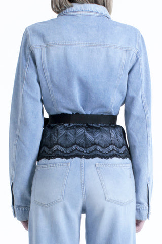 Giubbino WILLY_20 maniche lunghe con tasche più cintura più inserti pizzo slim fit denim blu art. RDP2605033006 Donna Relish Primavera Estate 2026