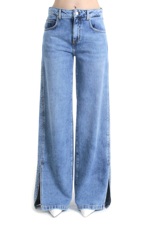 Pantalone ELLESPACK_20 vita media con applicazioni strass più spacchi laterali straight fit denim blu art. RDP2607033010 Donna Relish Primavera Estate 2026