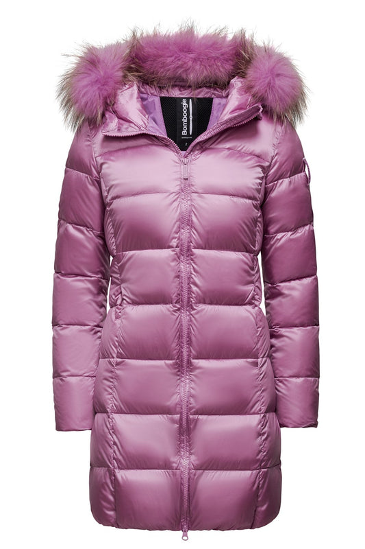 Piumino in Nylon Bright con Cappuccio in Pelliccia - art CW093PTDLC3- Bomboogie Autunno Inverno 2024/25 MAUVE