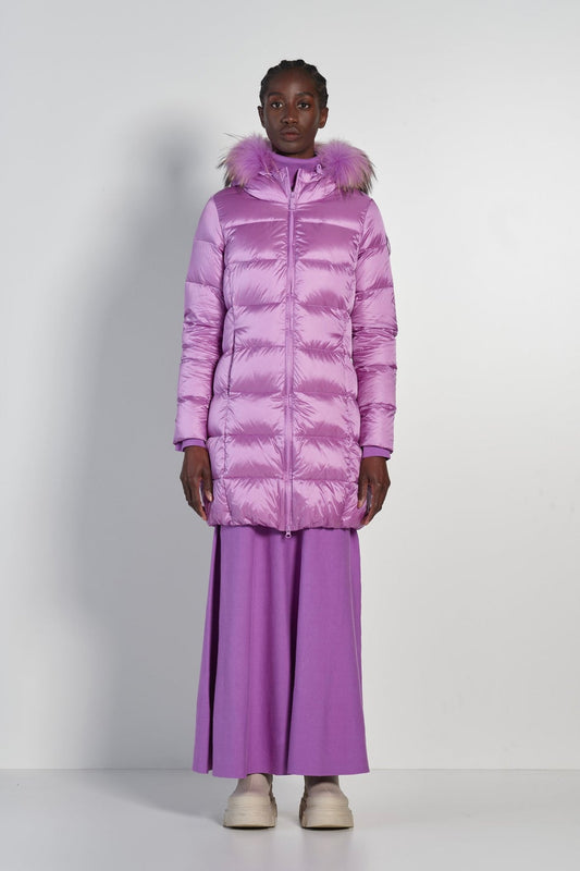 Piumino in Nylon Bright con Cappuccio in Pelliccia - art CW093PTDLC3- Bomboogie Autunno Inverno 2024/25 MAUVE