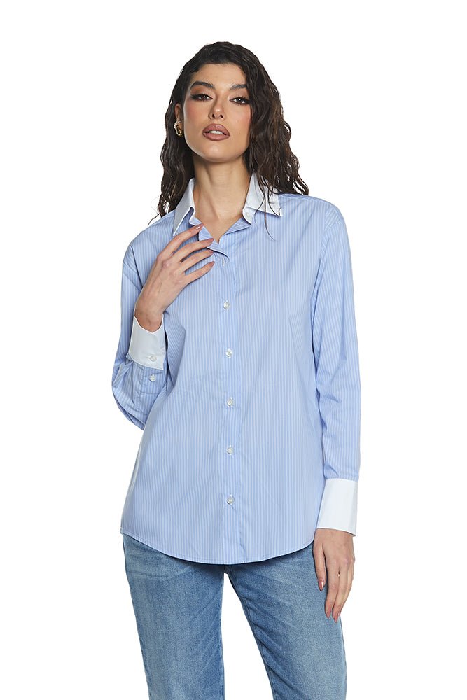 Camicia Asteris_A M/L C/Colletto+Polsi A Contrasto+Ricamo Logo Righe art. RDP2403056003 Donna Relish Primavera Estate 2024 - Denny Store Italia