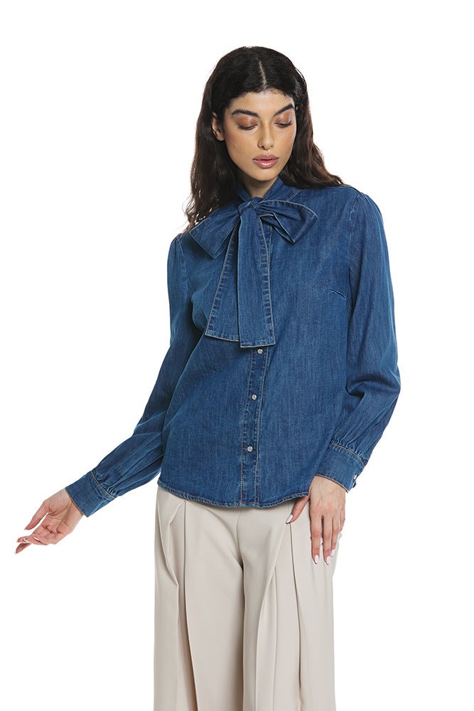 Camicia Torvi M/L C/Collo Fiocco Denim art. RDP2403016028 Donna Relish Primavera Estate 2024 - Denny Store Italia