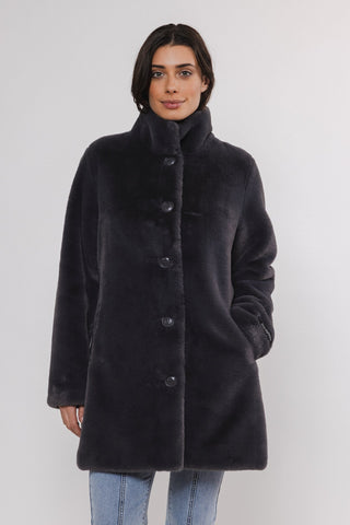 Cappotto NONNA SINGLE BREASTED FAKE FUR COAT - Rino & Pelle - Autunno Inverno 2024/25 - Graphite - Denny Store