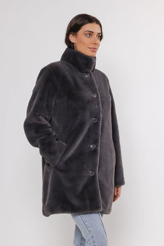 Cappotto NONNA SINGLE BREASTED FAKE FUR COAT - Rino & Pelle - Autunno Inverno 2024/25 - Graphite - Denny Store