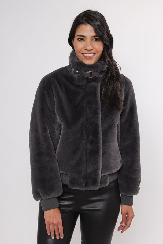 Giacca Ambra short fake fur jacket - Rino & Pelle - Autunno Inverno 2024/25 Graphite - Denny Store