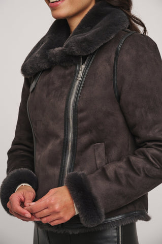 Giacca BACIA FAUX FUR BIKER JACKET - Rino & Pelle - Autunno Inverno 2024/25 - Graphite - Denny Store