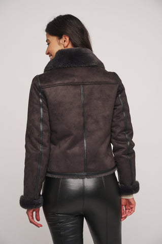 Giacca BACIA FAUX FUR BIKER JACKET - Rino & Pelle - Autunno Inverno 2024/25 - Graphite - Denny Store