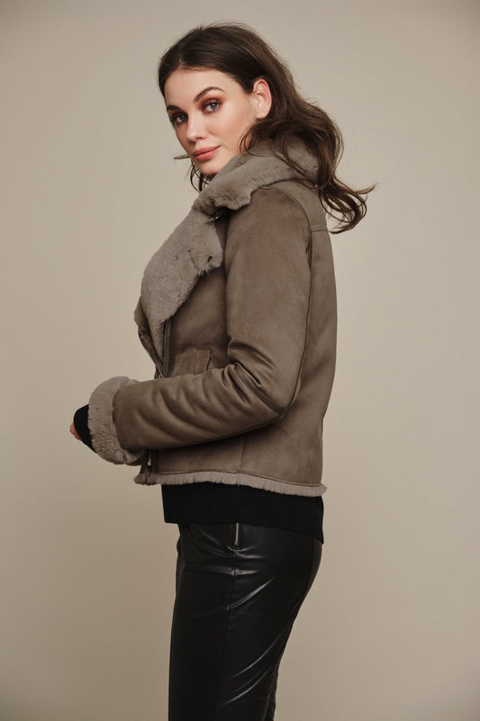 Giacca BACIA FAUX FUR BIKER JACKET - Rino & Pelle - Autunno Inverno 2024/25 - Taupe - Denny Store