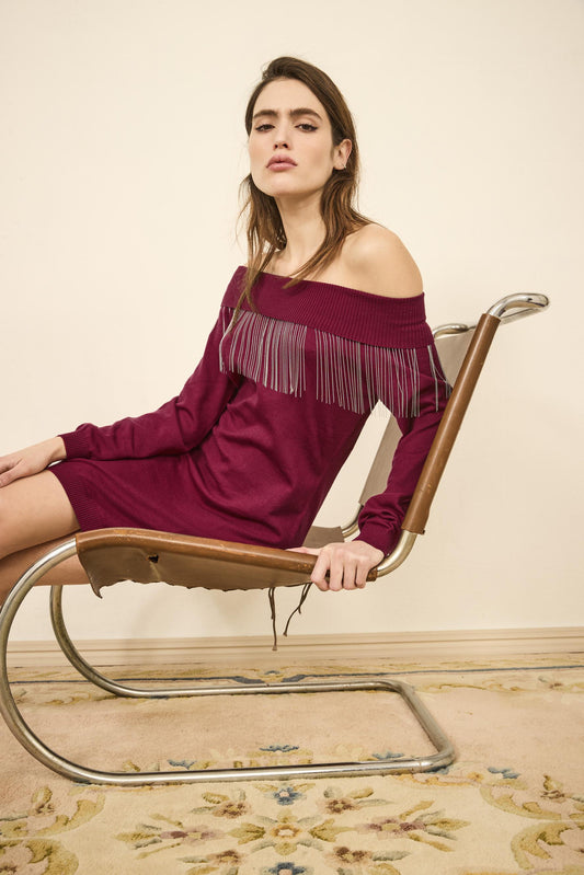 Abito in maglia con catene e strass - art. 521DD13017 - Denny Rose Autunno Inverno 2025/26