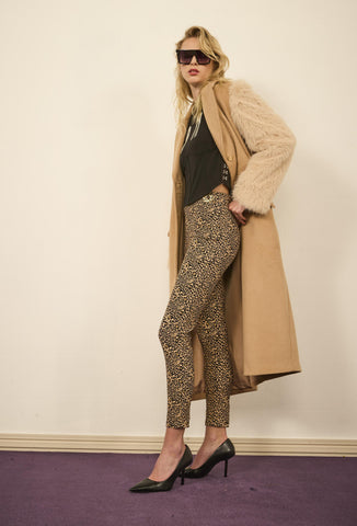 Cappotto monopetto con maniche in eco pelliccia- art. 521DD35008 - Denny Rose Autunno Inverno 2025/26
