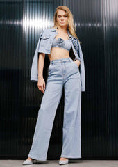 GIUBBINO IN DENIM CROPPED CON ROSA IN DENIM - art. 511ND36001 - Denny Rose Primavera Estate 2025 Donna