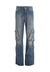 Jeans flare cargo in denim con lavaggio vintage - Fracomina Primavera Estate SS 2024 - FS24SV3005D40093 - Denny Store Italia