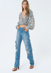 Jeans flare cargo in denim con lavaggio vintage - Fracomina Primavera Estate SS 2024 - FS24SV3005D40093 - Denny Store Italia