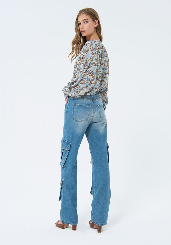 Jeans flare cargo in denim con lavaggio vintage - Fracomina Primavera Estate SS 2024 - FS24SV3005D40093 - Denny Store Italia