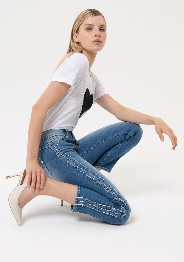 Jeans skinny effetto push up in denim con lavaggio vintage - Fracomina Primavera Estate SS 2024 - FR24SV8010D401R9 - Denny Store Italia